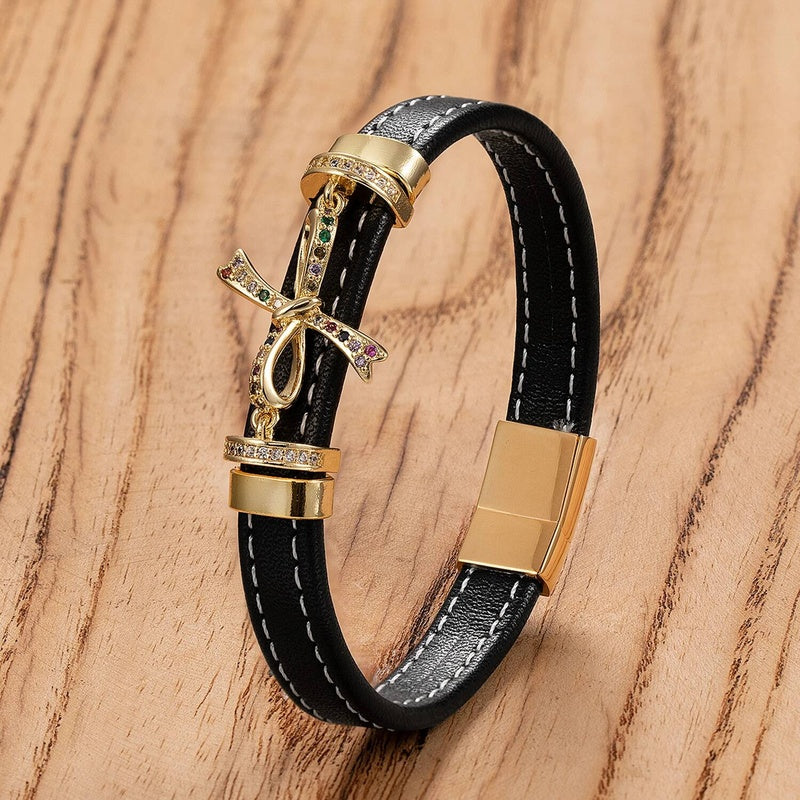 Men's Black Leather Panther Head Bracelet for Bold Gifts Style-F