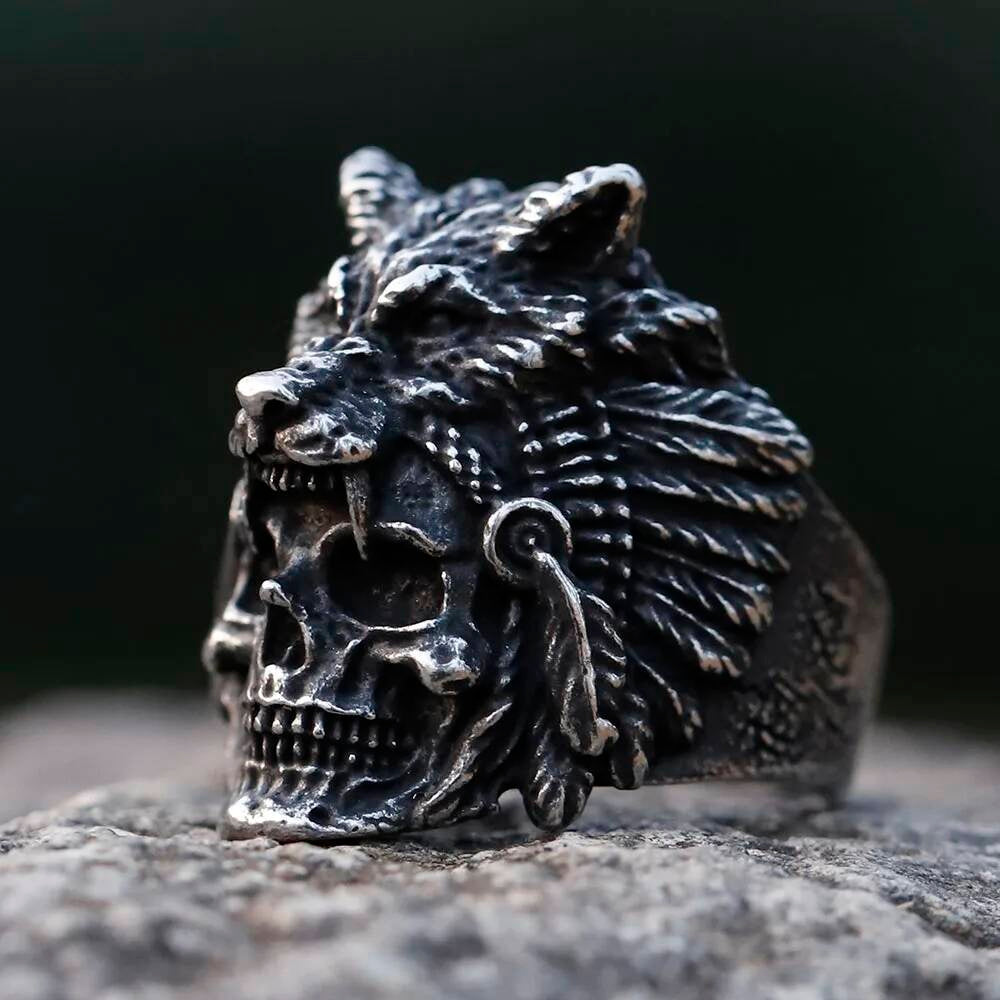 Skull Wolf Head Ring 316L Stainless Steel Punk Fashion Jewelry for Men