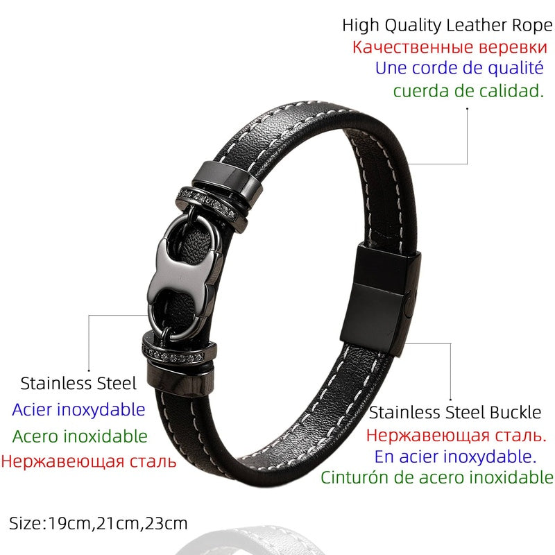 Woven Leather Rope Wrap For Men Classic Stainless Steel Fittings Bangles Bracelets Punk Wristband Jewelry Gifts