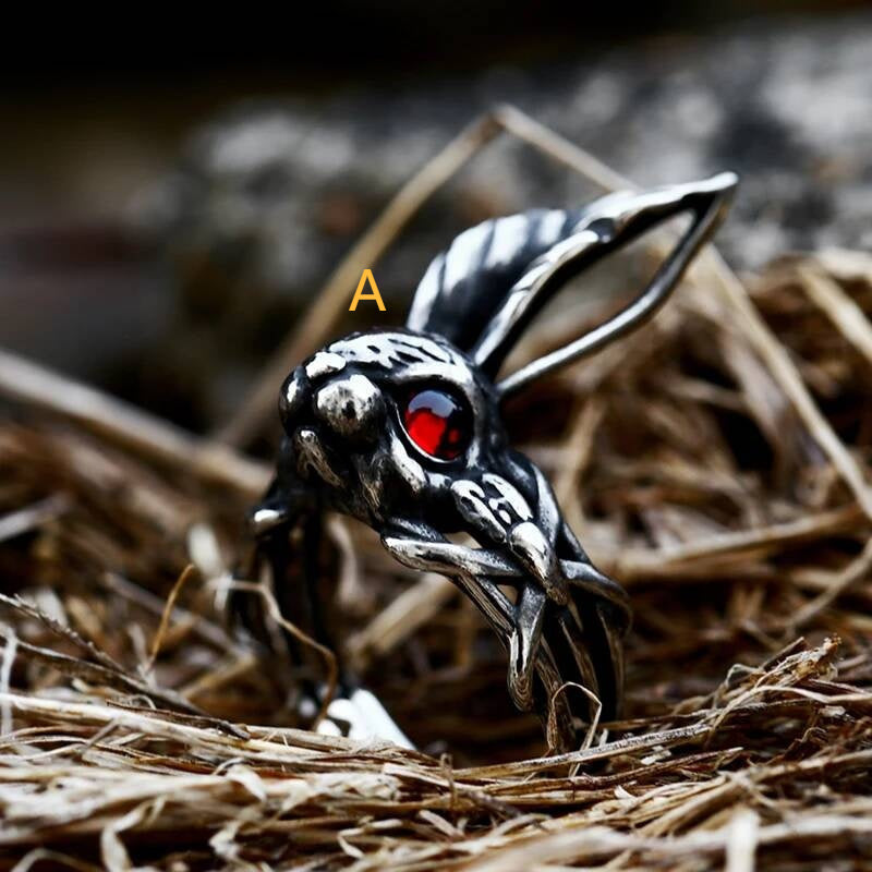 Rabbit Skull Men's Ring - Halloween Gothic Stainless Steel Biker Jewelry A