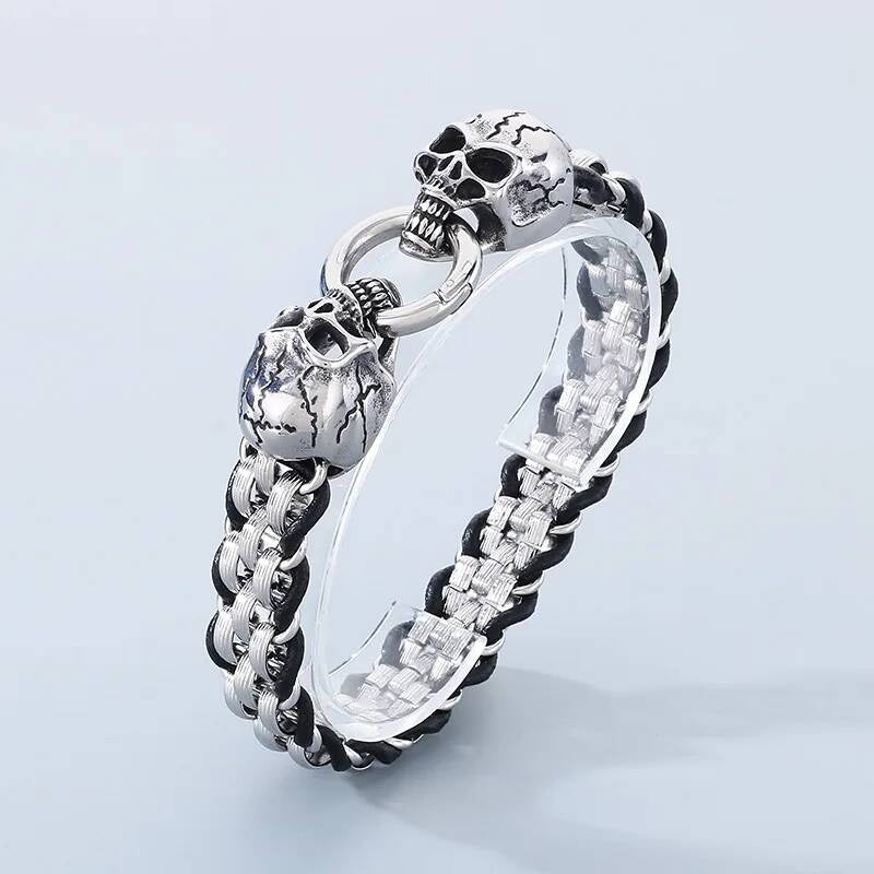 Stainless Steel 316L Snake Skull Dragon Animal Charm Bracelet For Men Skull 22cm