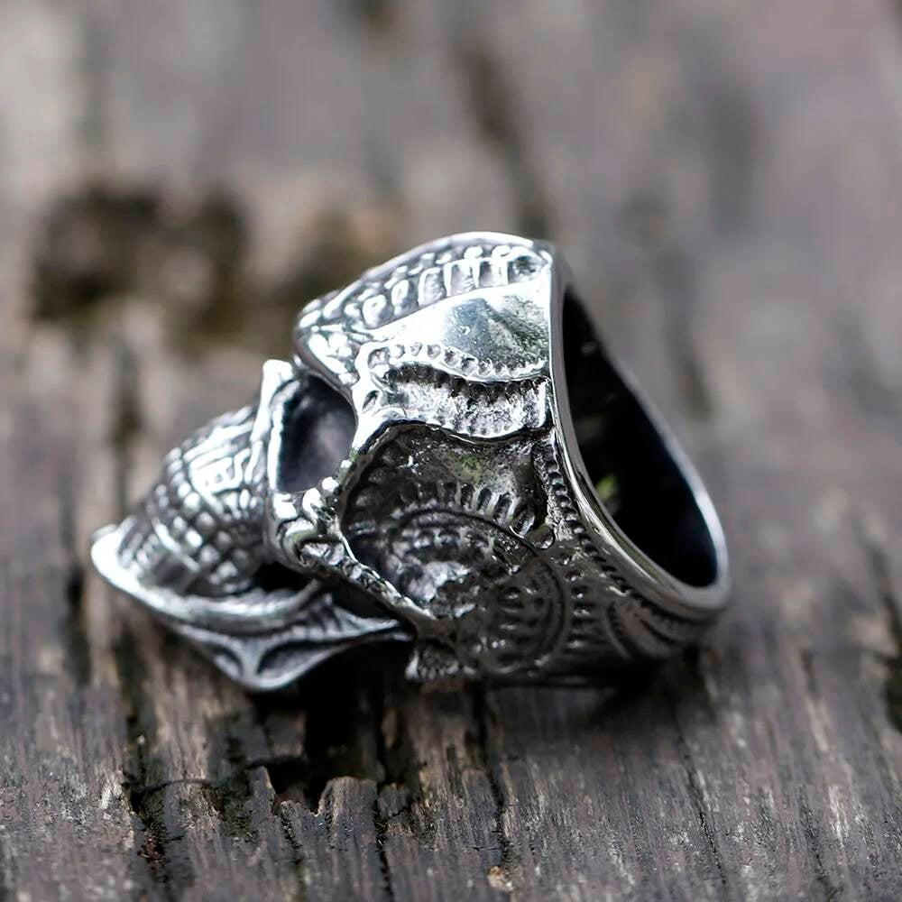 Hand-Carved Rough Skull Ring - Domineering Stainless Steel Biker Jewelry