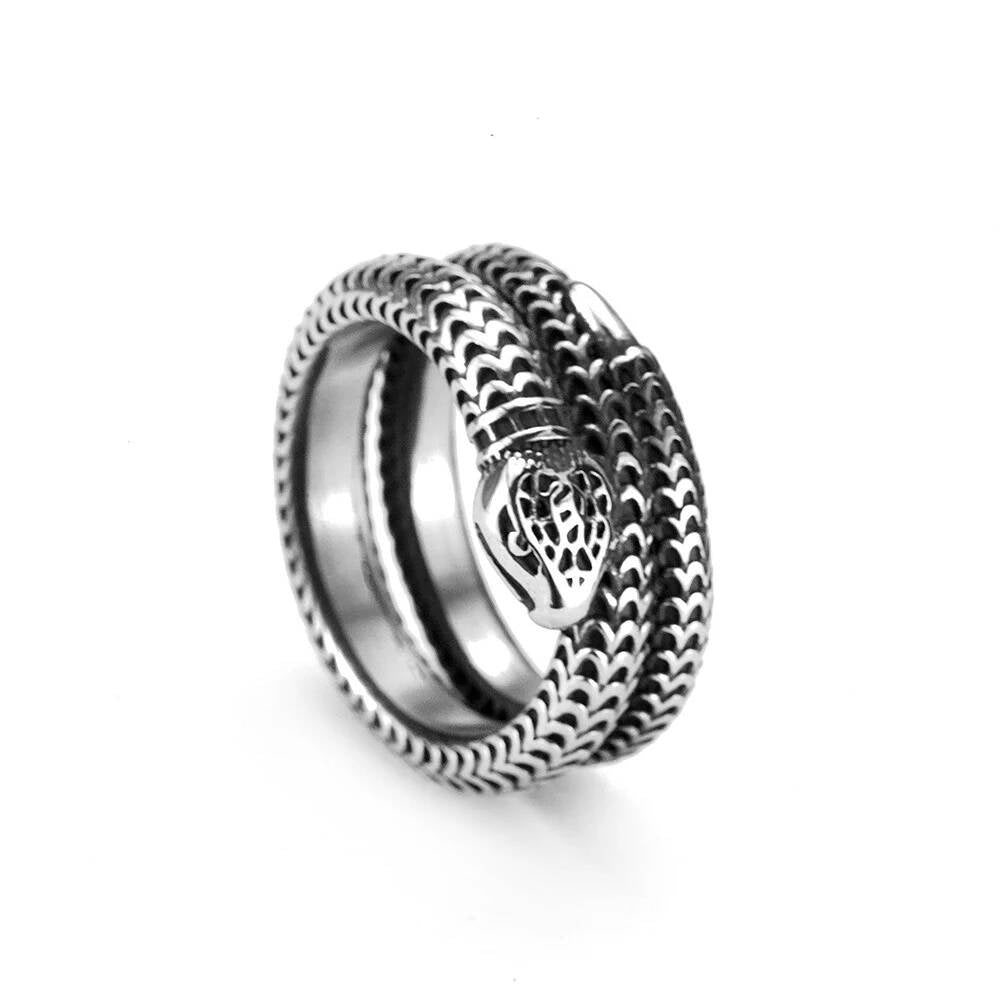 Vintage Viking Snake Ring – 316L Stainless Steel Gothic Biker Amulet Band Style A