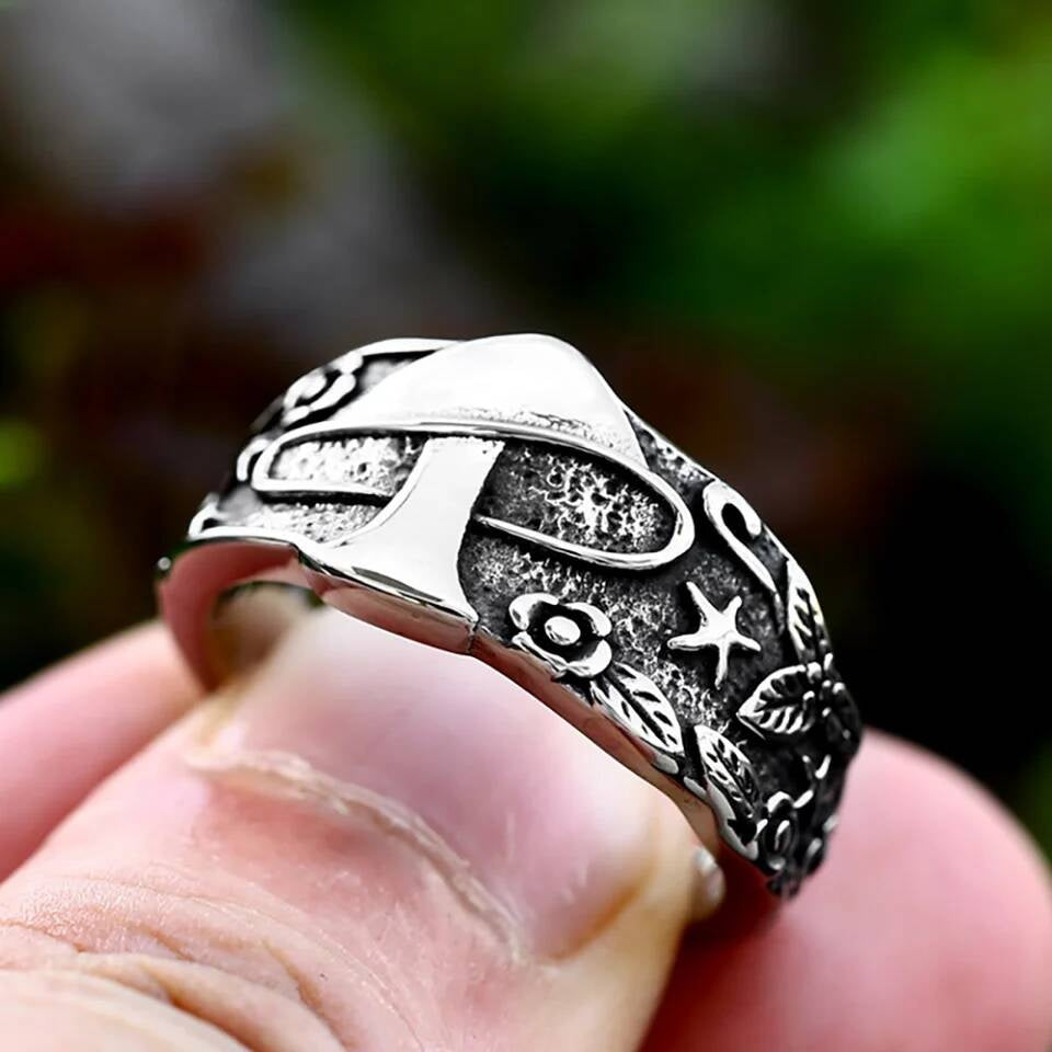 Vintage Mushroom Ring – 316L Stainless Steel Unisex Nature Amulet