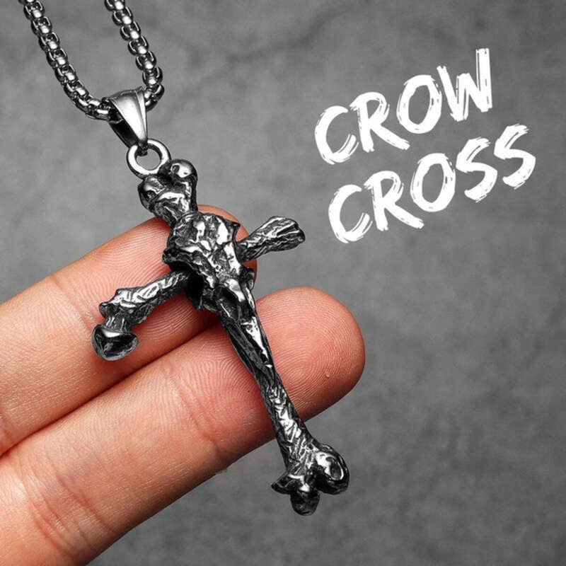 Skeletal Cross Pendant Necklace, Bold Gothic Religious Jewelry with Bone-Inspired Design N1365-With Chain