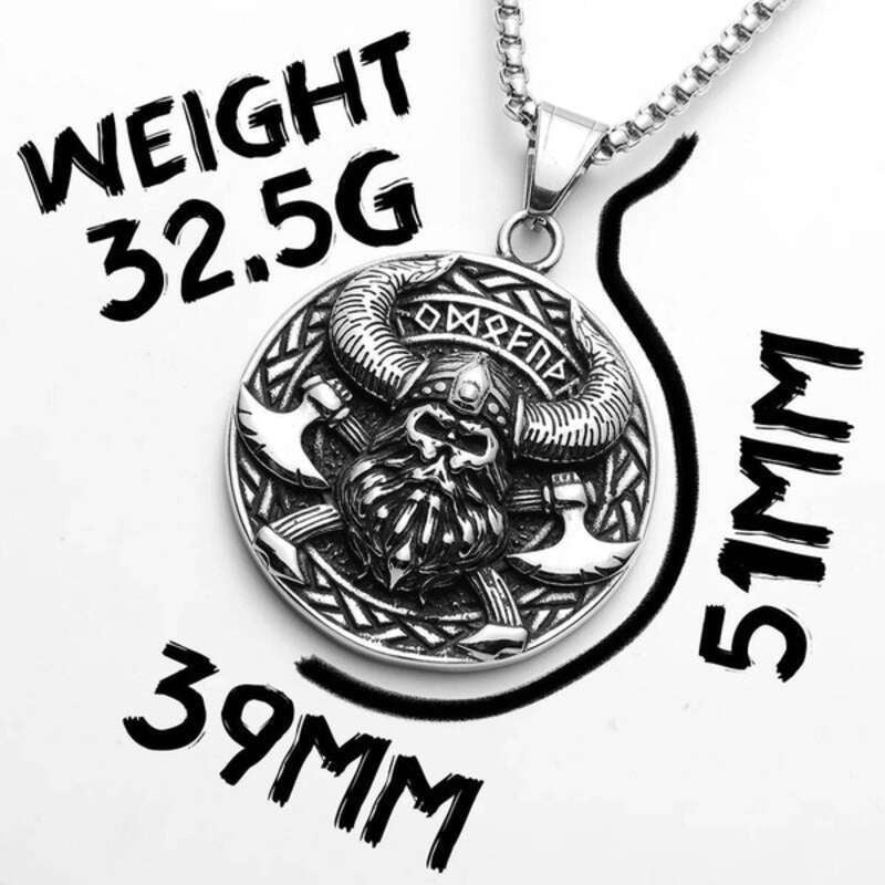 Viking Warrior Pendant Necklace – 316L Stainless Steel Double-Sided Norse Amulet with Vegvisir