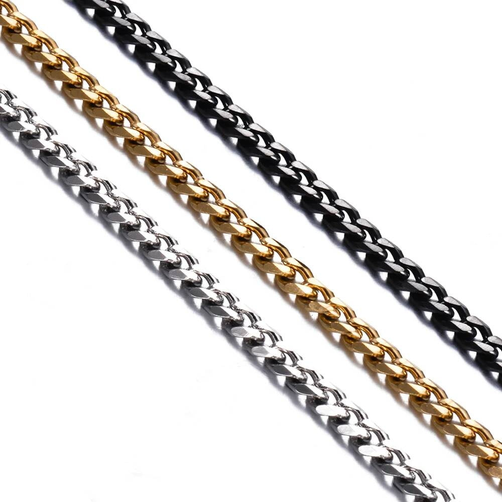 1 piece Size 3.6mm/5mm/7mm Men's Stainless Cuban Link Chain Bracelet Necklace Steel Gold Black Color Male Jewelry