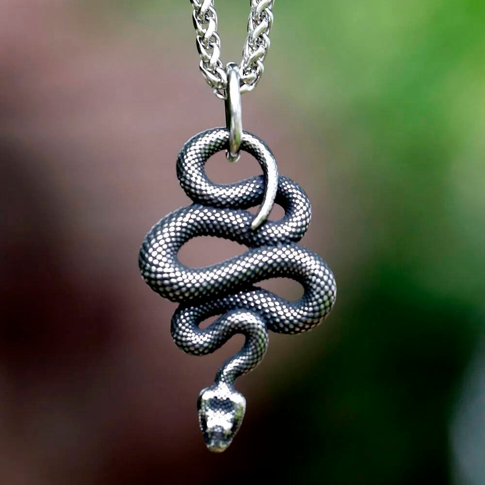 Serpent Snake Pendant Necklace – Stainless Steel Symbol of Power, Rebirth & Protection
