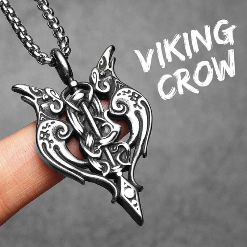 Viking Double Dragon Axe Pendant – Norse Stainless Steel Warrior Necklace N1514-60cm chain