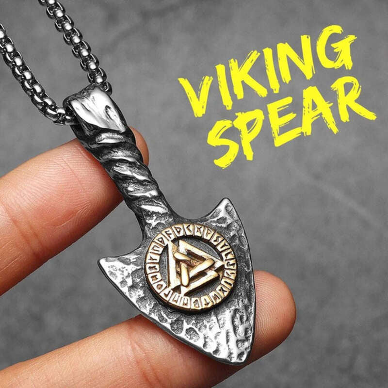 Viking Arrowhead Valknut Pendant Necklace – 316L Stainless Steel Rune Amulet N1463-60cm Chain-G