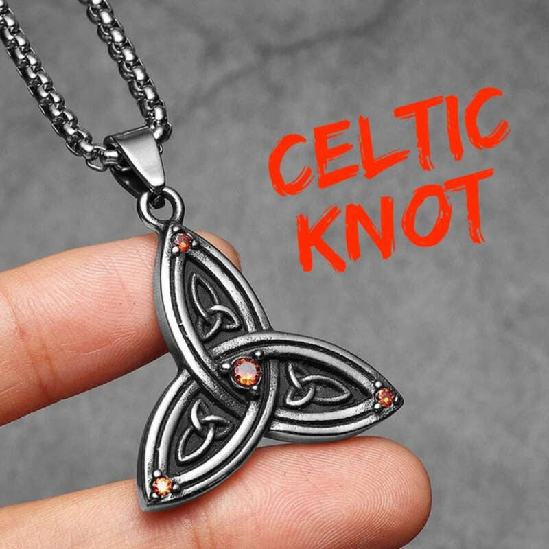Celtic Trinity Knot Pendant Necklace – 316L Stainless Steel Triquetra Amulet N1479-60cm chain