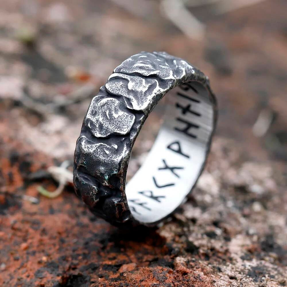 Viking Rune Ring – 316L Stainless Steel Norse Futhark Amulet Band