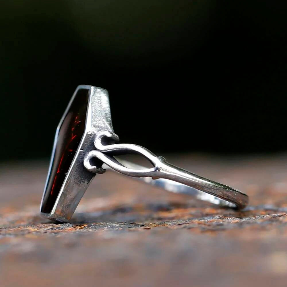 Coffin Flower Resin Ring - Gothic Stainless Steel Unisex Biker Jewelry Gift