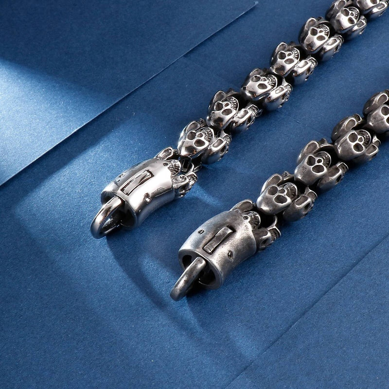 12/15mm Evil Ghost Head Skull Chain Bracelet Men 316L Stainless Steel Punk Shiny Matte Biker Rock Demon Jewelry