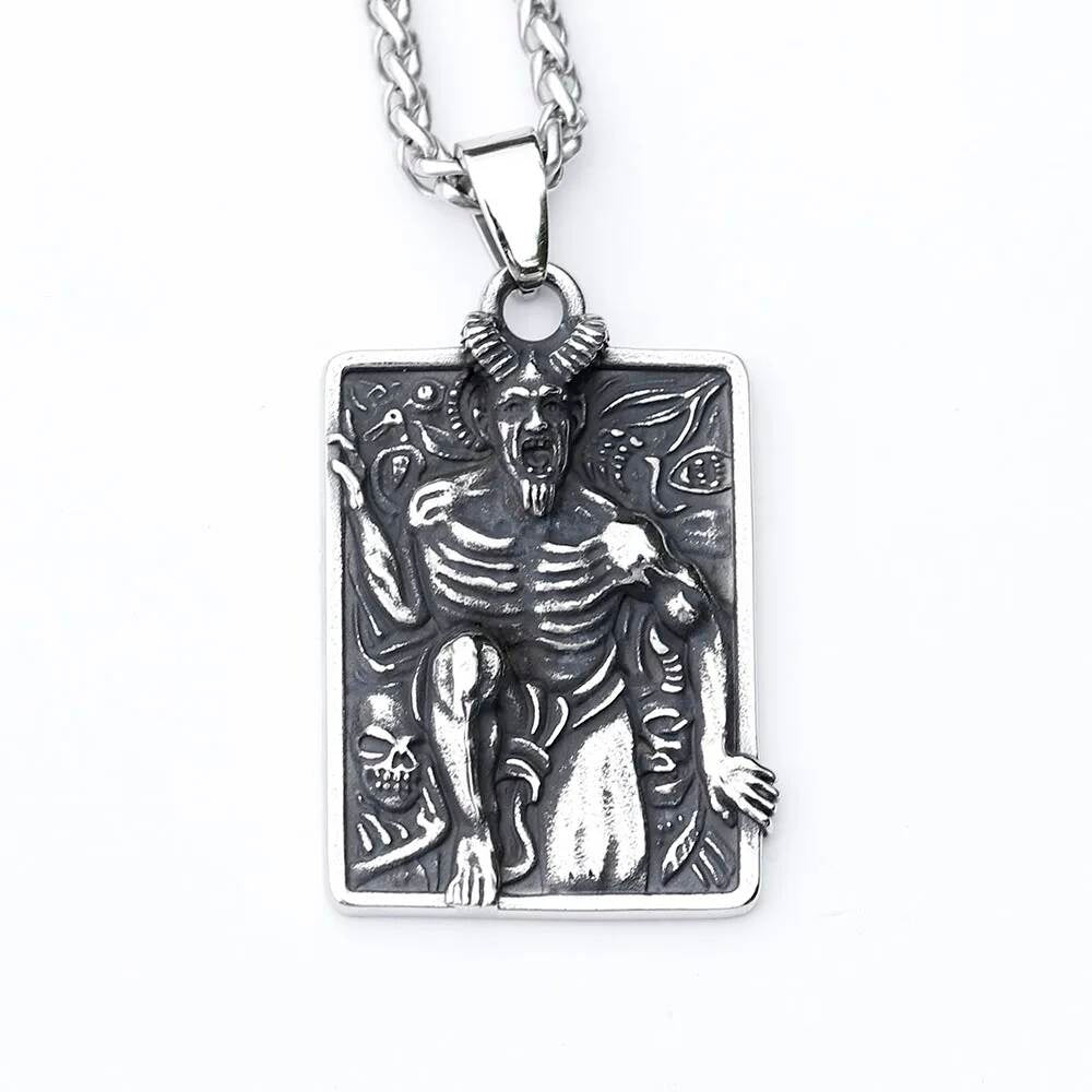 Demonic Relief Pendant – Gothic Dark Fantasy Stainless Steel Necklace