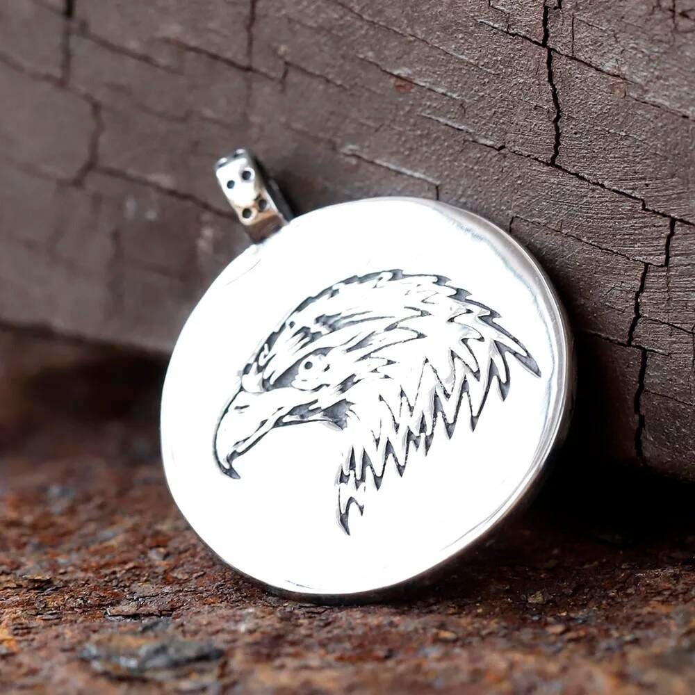 Men's 316L Stainless Steel Biker Eagle Pendant Necklace with Metal Pearl Chain Rugged Animal Jewelry