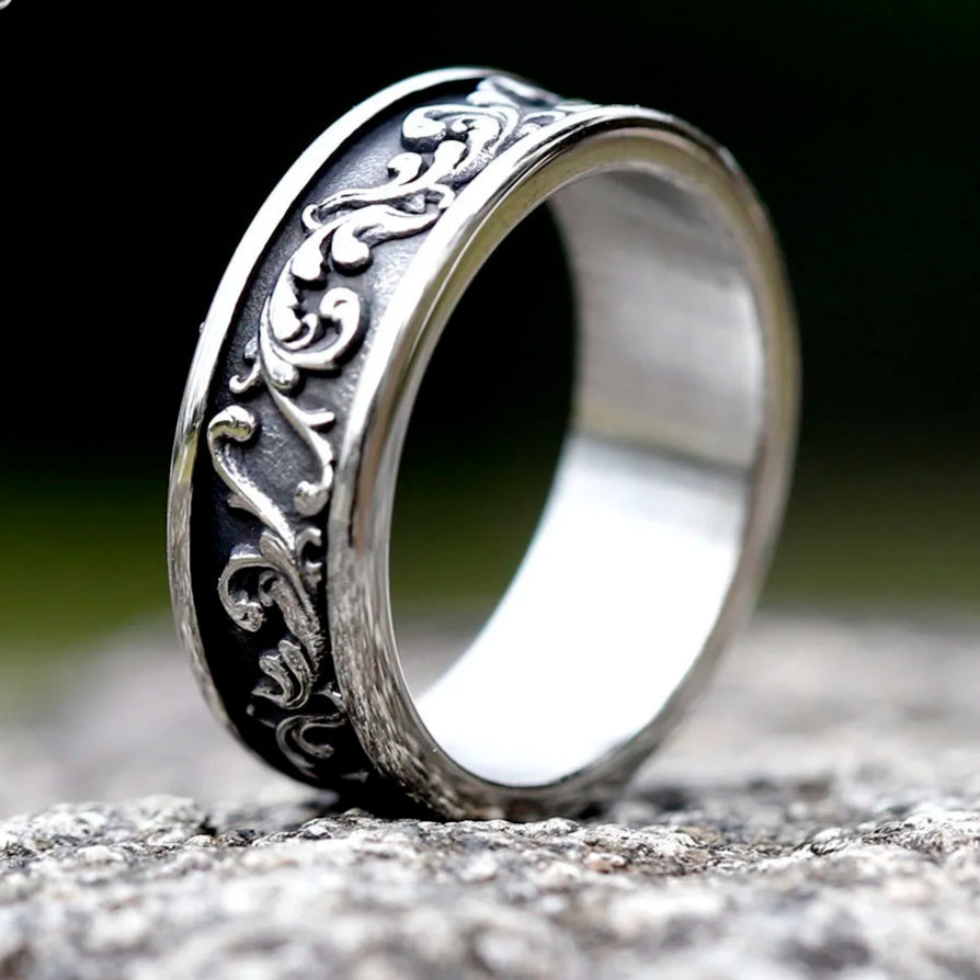 New Stainless Steel Viking Biker Vintage Spindrift Pattern Round Ring With