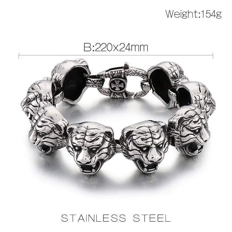 Tiger Charm Bracelet Men Stainless Steel 316L Animal Bone Bangle