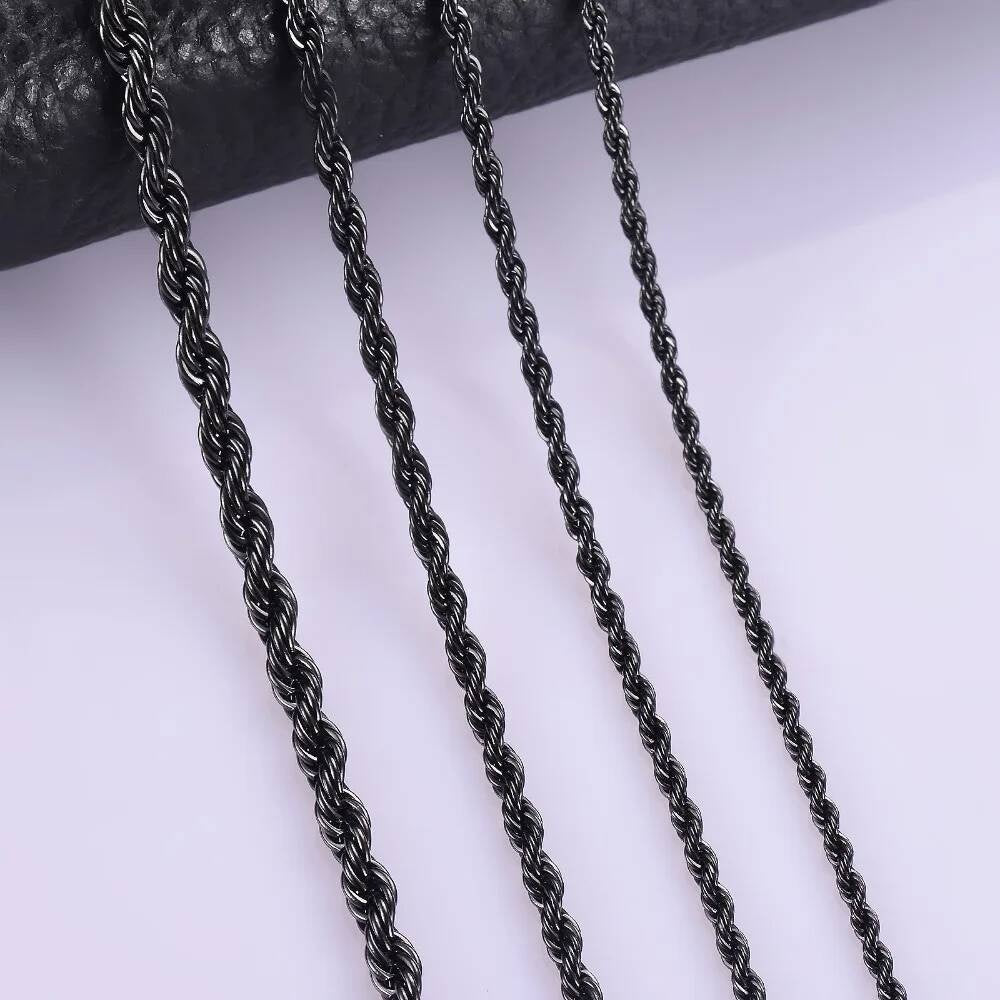 1 piece Stainless Steel Black Necklace Width 2mm/2.5mm/3mm/4mm/5mm/6mm Rope Chain Necklace/Bracelet For Men Women