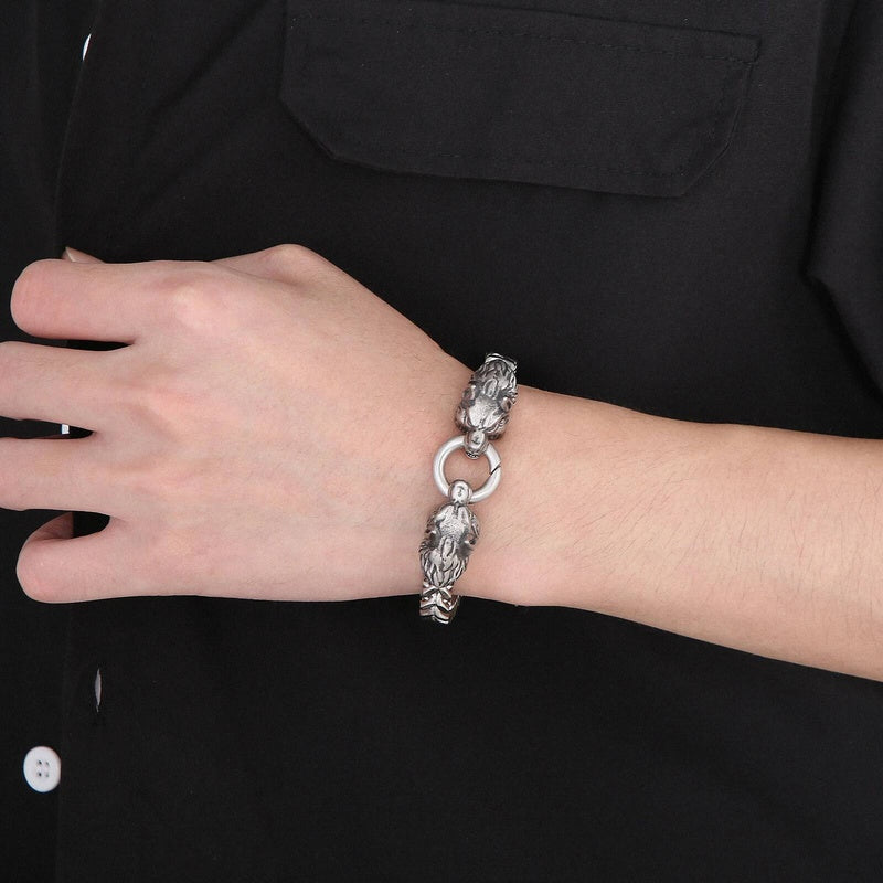 8mm Wolf Chain Bracelet Men Stainless Steel Retro Jewelry