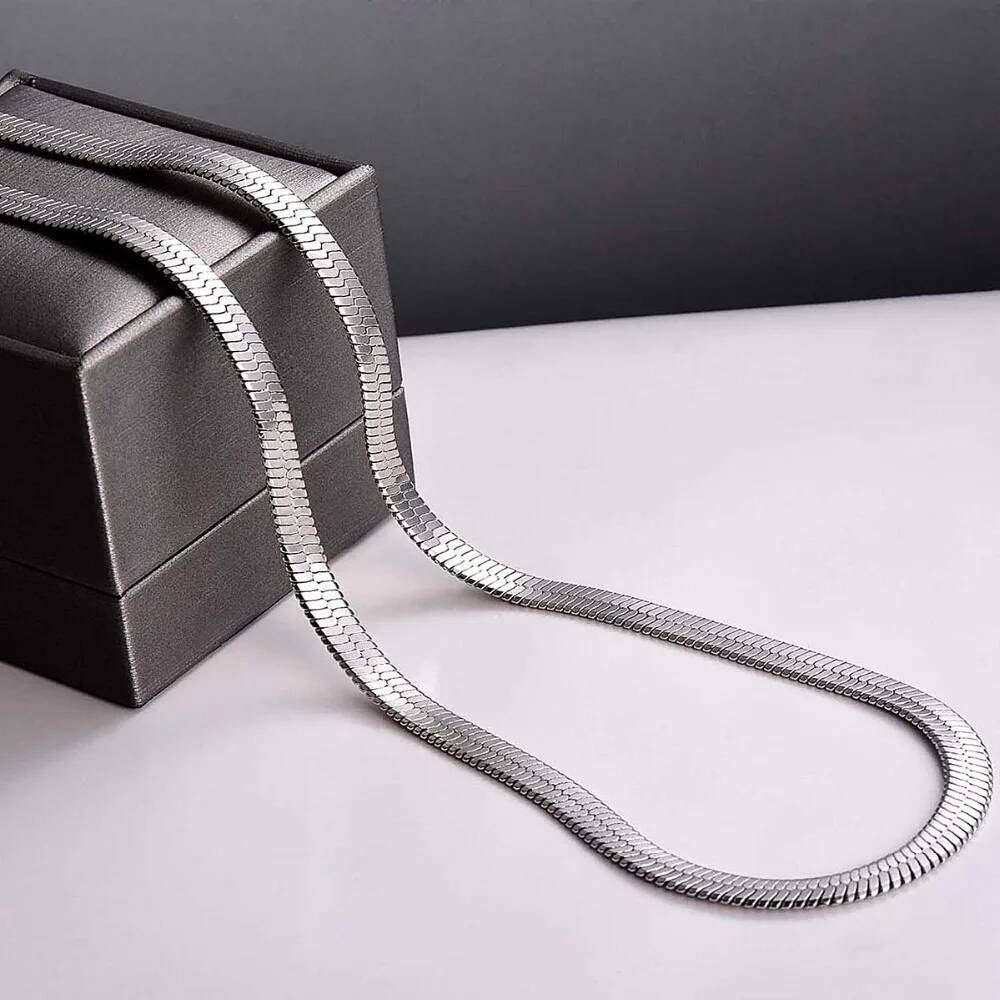 1 piece Width 4mm/5mm/6mm Stainless Steel Flat Snake Chain Necklace Jewelry for Men Women Not allergic