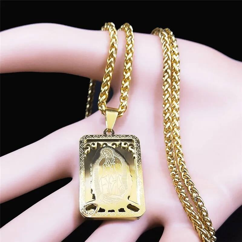 316L Stainless Steel Virgin Mary Medal Protect Necklace Pendant For Men Religion Rosary Jewelry Accessories