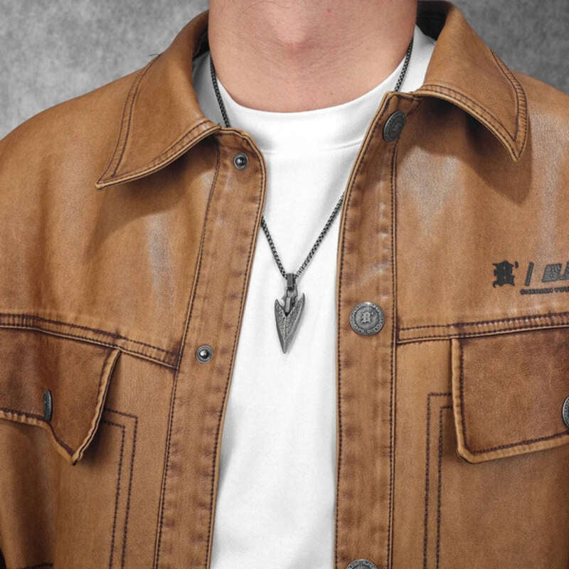Arrowhead Pendant Necklace, Dark Tribal-Inspired Jewelry with Intricate Detailing
