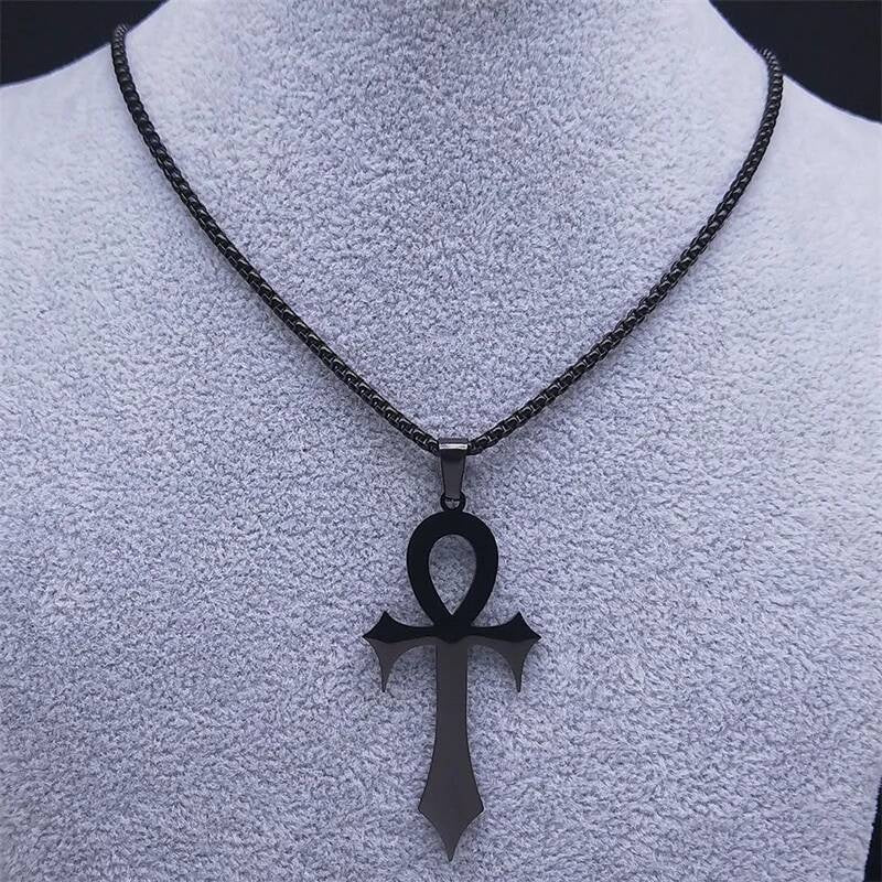 Goth Necklace Stainless Steel Ancient Egypt Anka Cross Pendant With Chain For Men Women Gothic Accessories