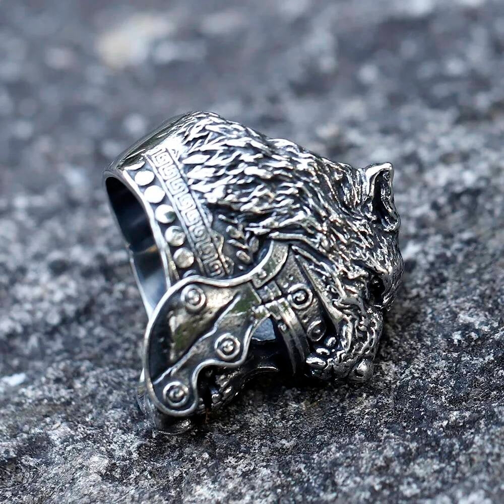 Vintage Wolf & Skull Viking Ring – 316L Stainless Steel Gothic Biker Jewelry