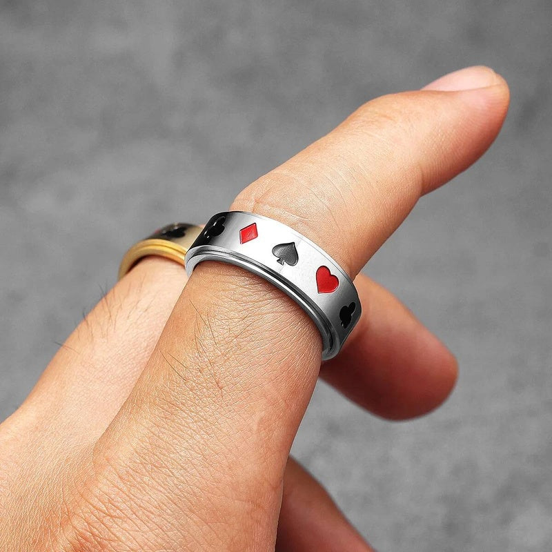 Lucky Poker Fidget Spinner Ring 316L Stainless Steel Punk Jewelry for Men