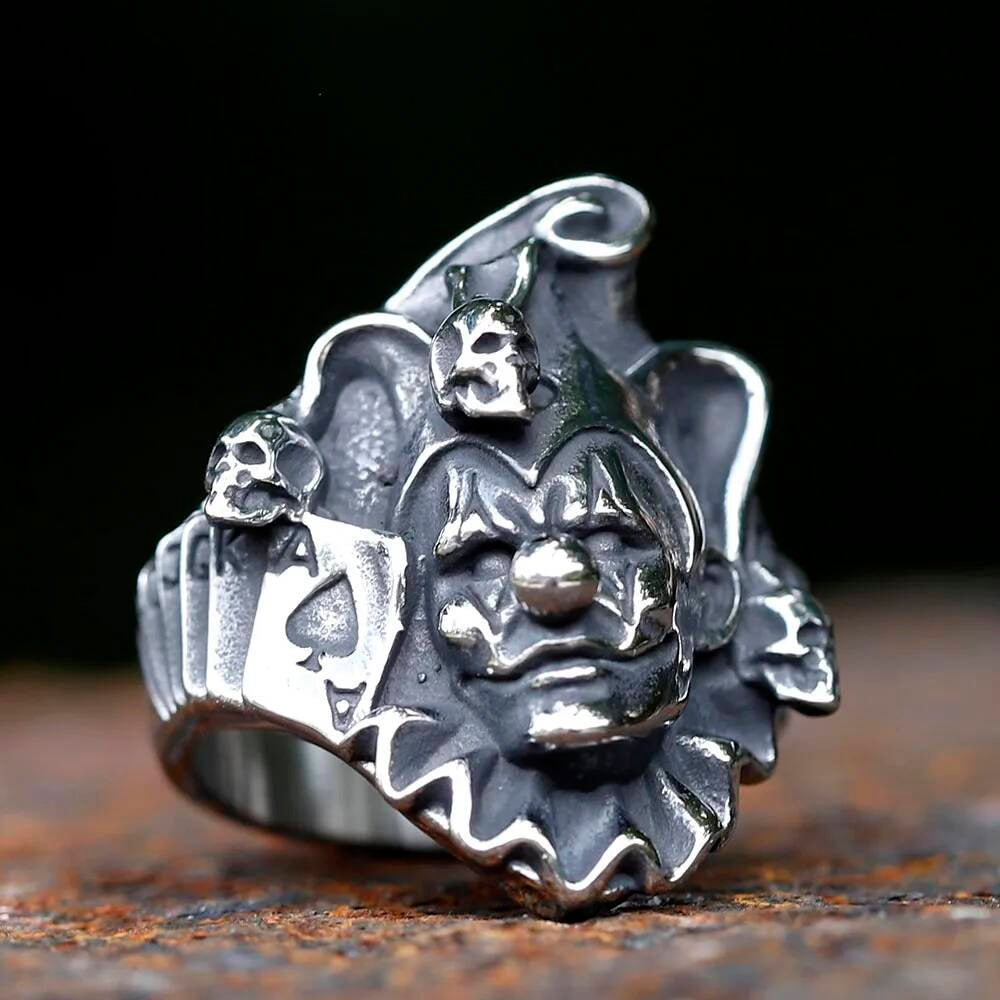 Joker Skull Ring - Stainless Steel Punk Biker Movie Inspired Men's Jewelry
