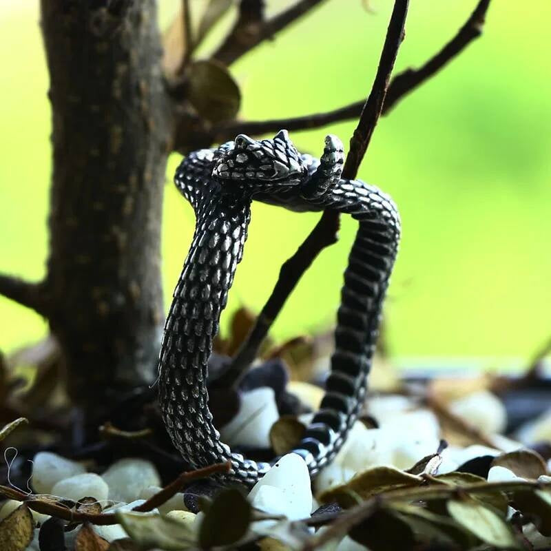 Coiled Snake Ring in Stainless Steel – Gothic Serpent Biker Jewelry
