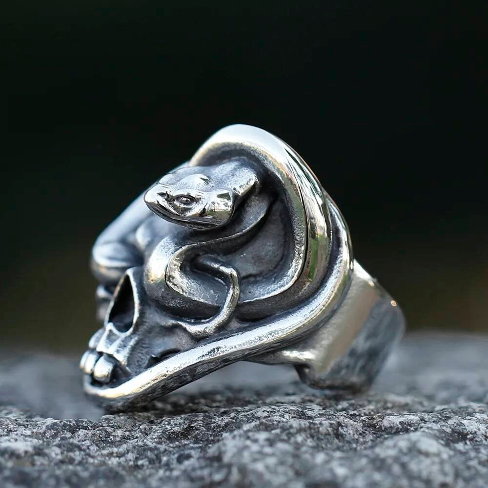 Snake Caarium Skull Ring - Gothic Stainless Steel Biker Punk Jewelry
