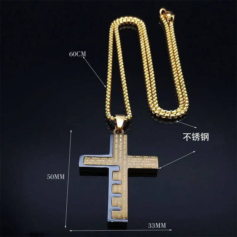 316L Stainless Steel Cross Pendant Necklace For Men Religion Accessories