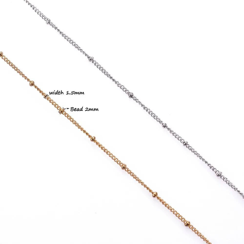 1Pc Width 1.5mm Stainless Steel Bead Link Chain DIY Making for Pendant Necklace Bracelet Foot Jewelry