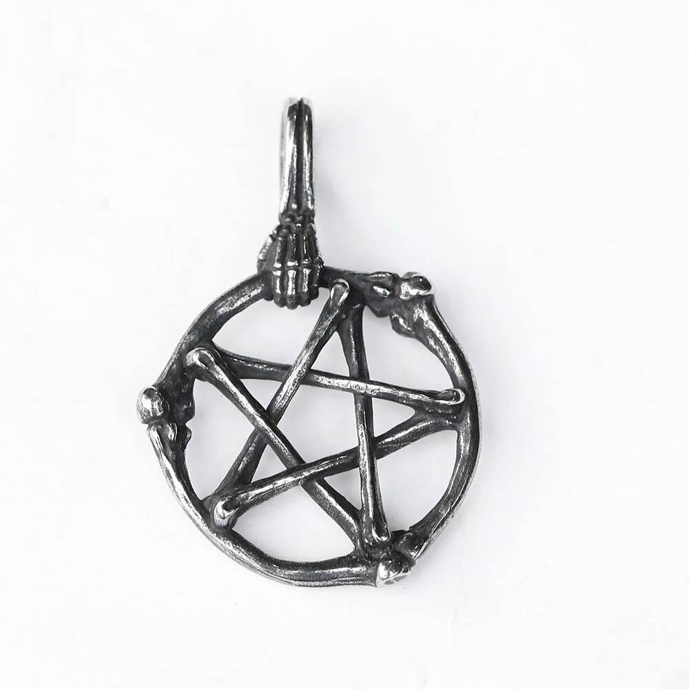 316L Stainless Steel Skull Pentagram Star Pendant Necklace for Men