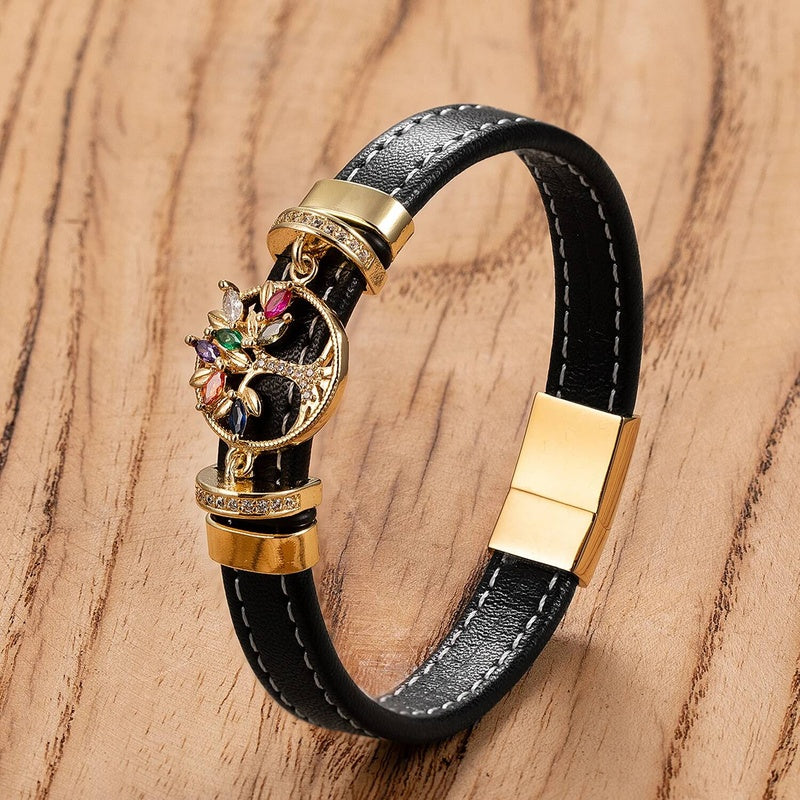 Black Braided Leather Bracelet with Green Jade Beads - Stylish Multi-Layer Magnetic Clasp Jewelry for Casual Wear and Gifts Style-B