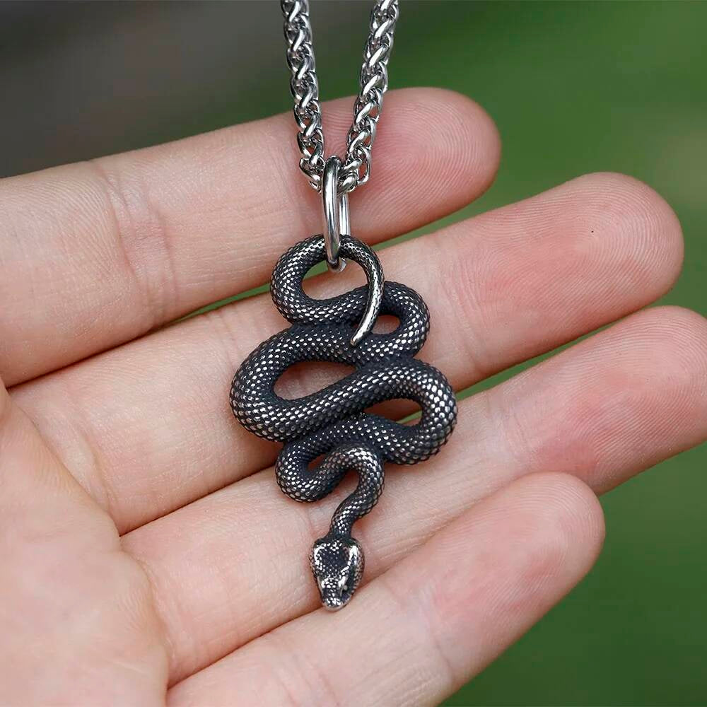 Serpent Snake Pendant Necklace – Stainless Steel Symbol of Power, Rebirth & Protection