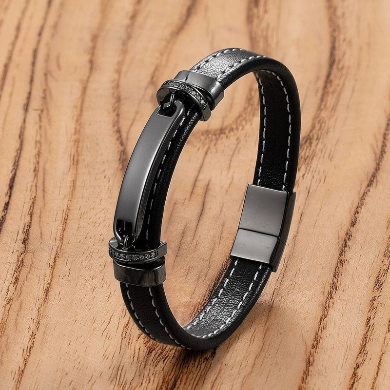 Black Braided Leather Bracelet with Green Jade Beads - Stylish Multi-Layer Magnetic Clasp Jewelry for Casual Wear and Gifts Black