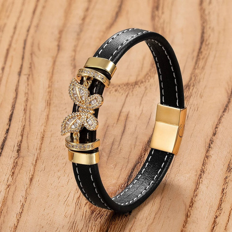 Men's Black Leather Panther Head Bracelet for Bold Gifts Style-E