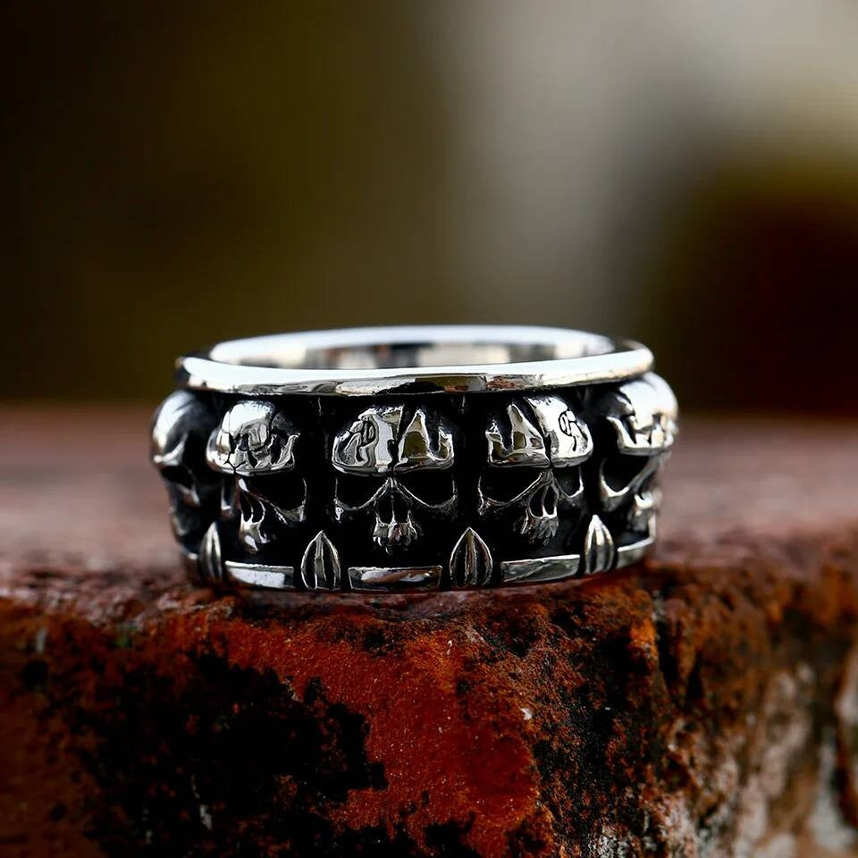 Aegishjalmur Skull Ring - Viking Symbol Stainless Steel Gothic Jewelry E STYLE
