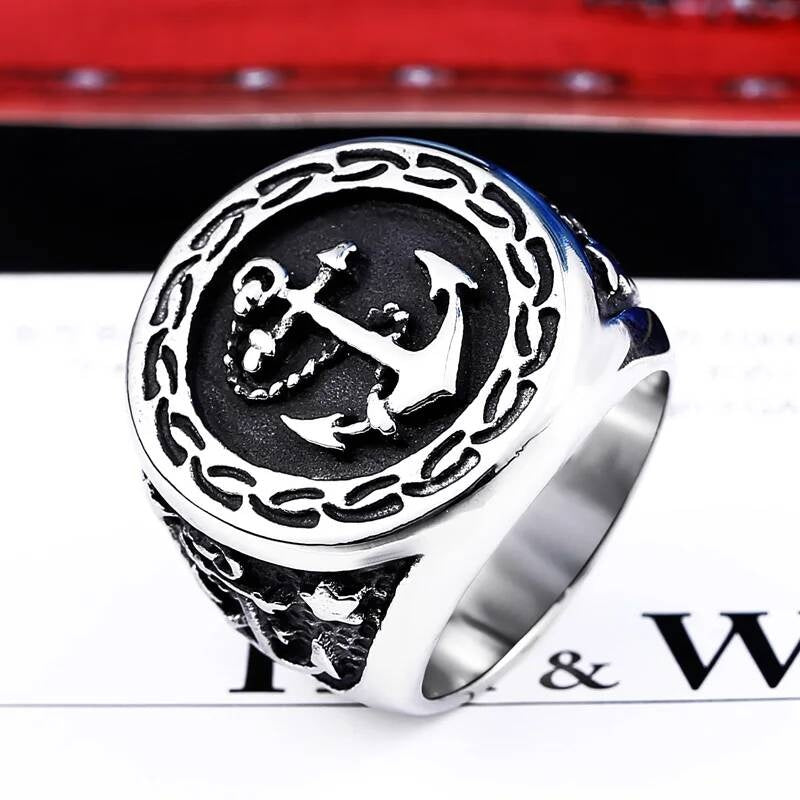 Viking Anchor Ring – 316L Stainless Steel Pirate & Mariner Symbol Band black