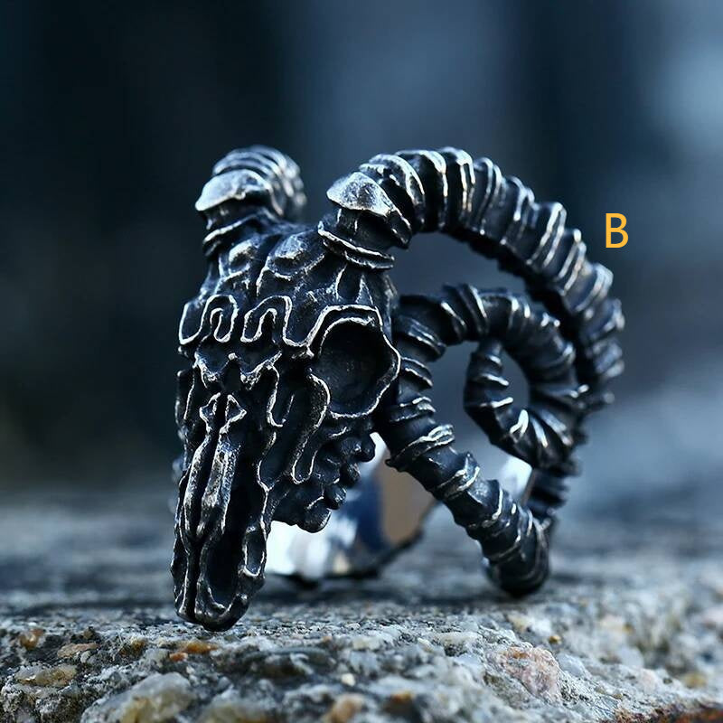 Domineering Goat Skull Ring – 316L Stainless Steel Gothic Statement Band