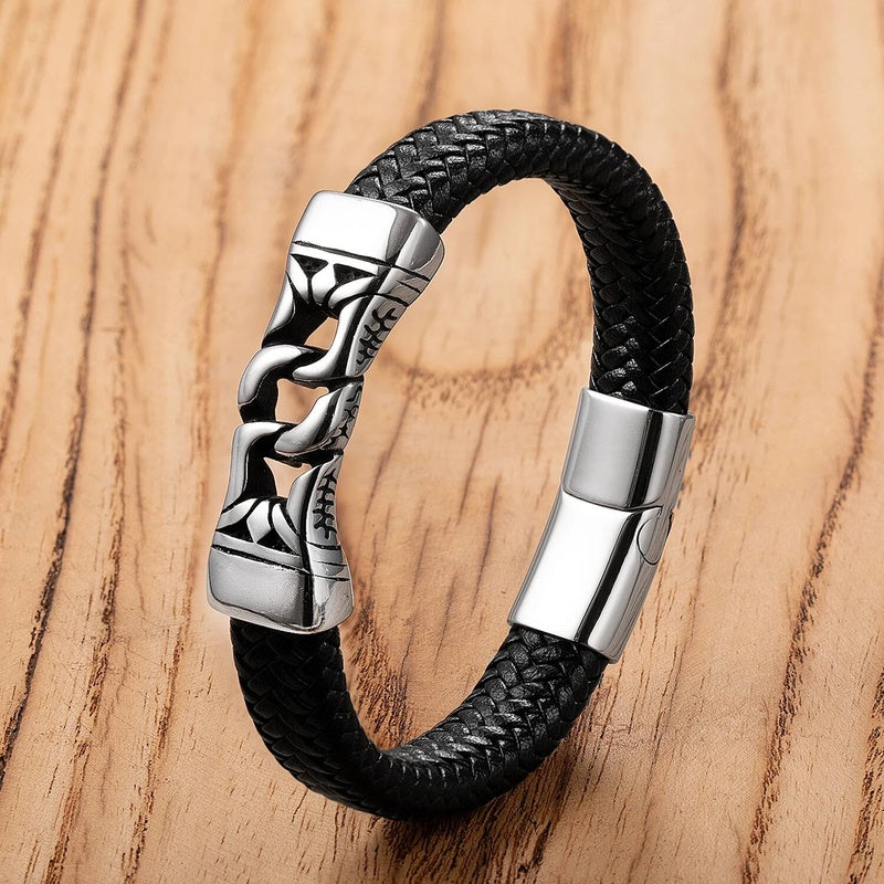 Tide Men Popular Pattern Stainless Steel Anchor Bangles Braided Leather Rope Bracelets Accessories Gift Style-C
