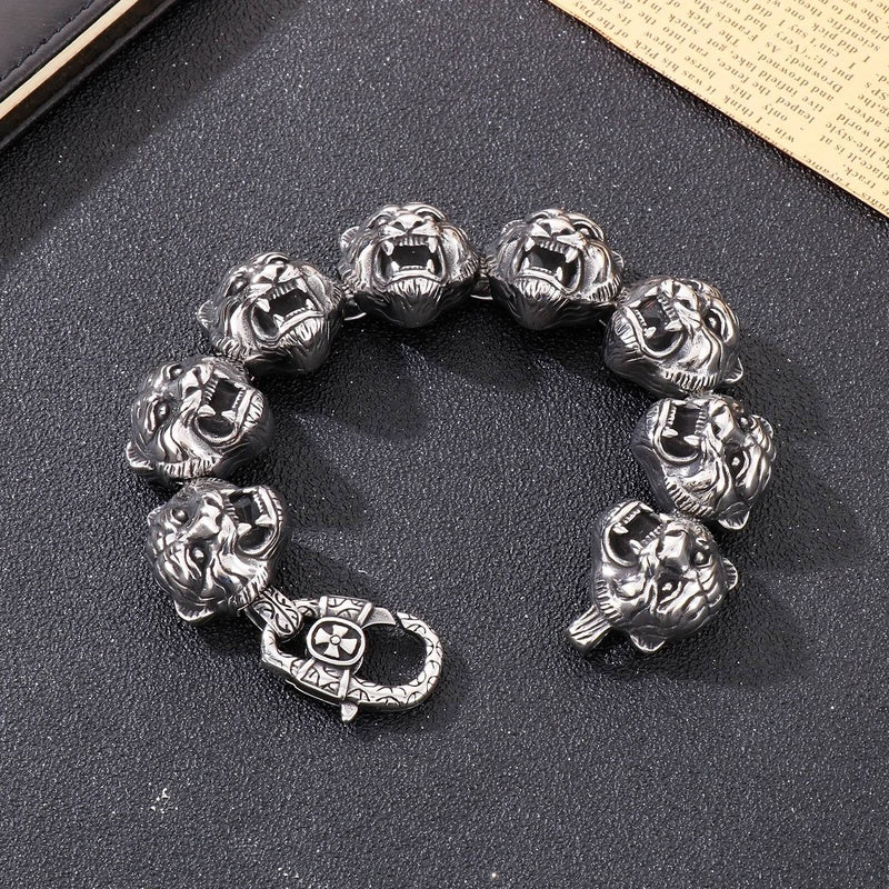 Tiger Charm Bracelet Men Stainless Steel 316L Animal Bone Bangle