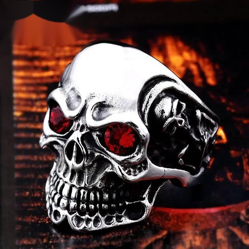 Skull Ring with Gold Skeleton Detail – Stainless Steel Gothic Jewelry