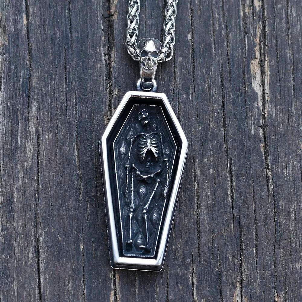 Coffin Skeleton Pendant – Gothic Stainless Steel Necklace
