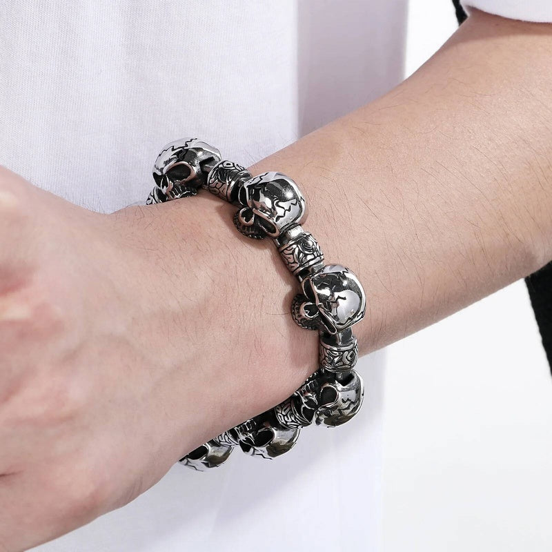 Stainless Steel 316L Skull Bone Charm Bracelet Men Punk Jewelry