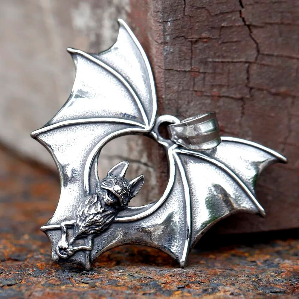 316L Stainless Steel Detailed Bat Pendant Necklace for Men Women Punk Gothic Biker Jewelry Gift