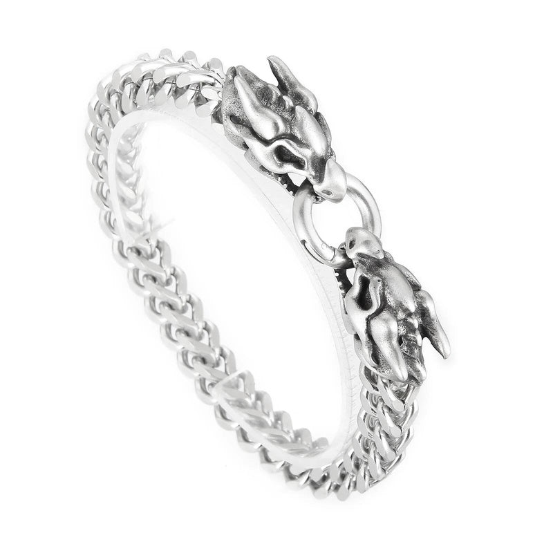 8mm Dinosaur Skull Bone Bracelet Men Stainless Steel Fashion Mesh Chain Jewelry Steel Color 23cm